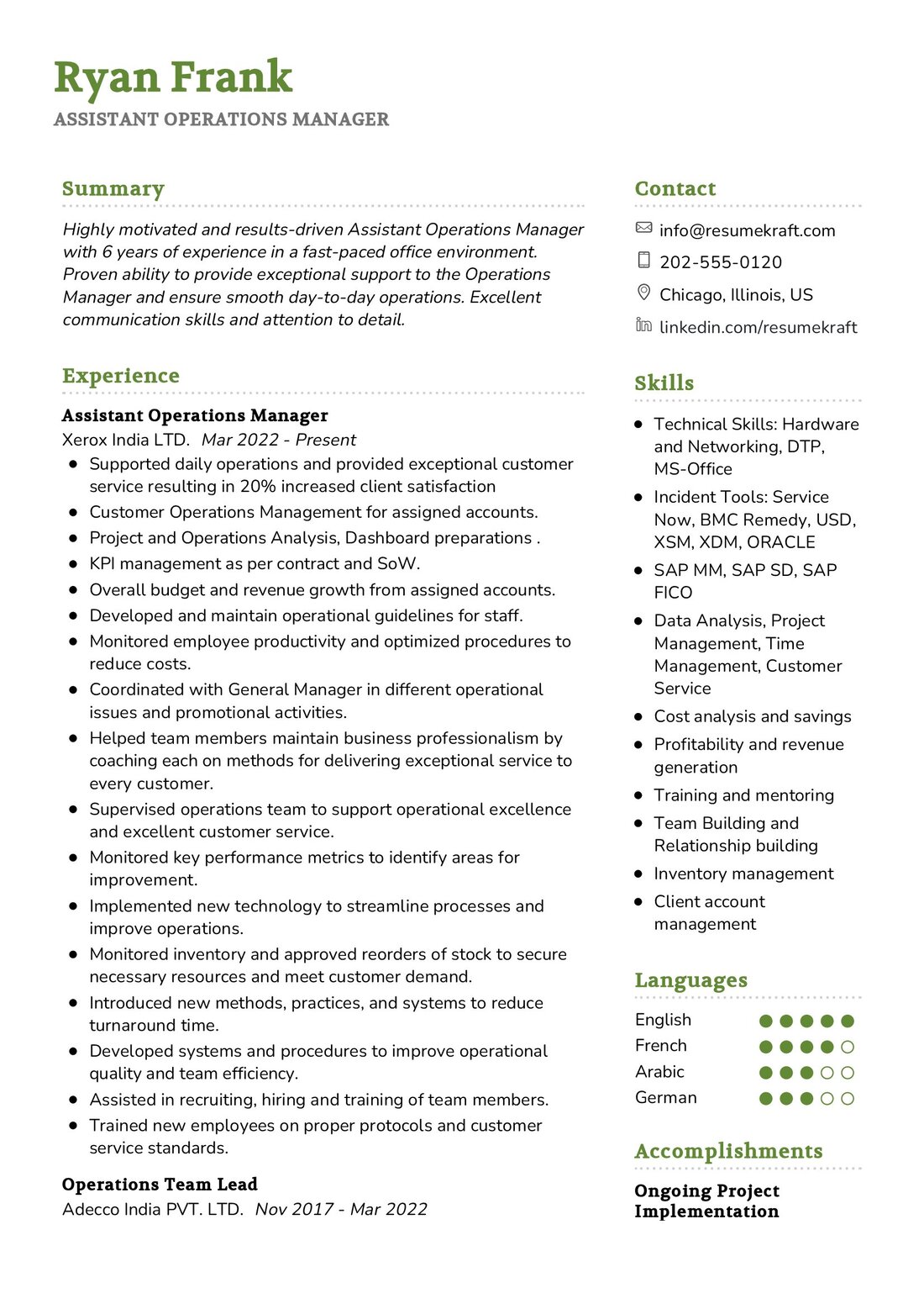 Assistant Operations Manager Resume Sample in 2024 - ResumeKraft