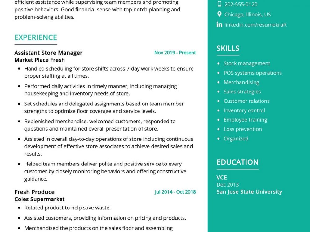 Assistant Store Manager Resume Sample in 2024 - ResumeKraft