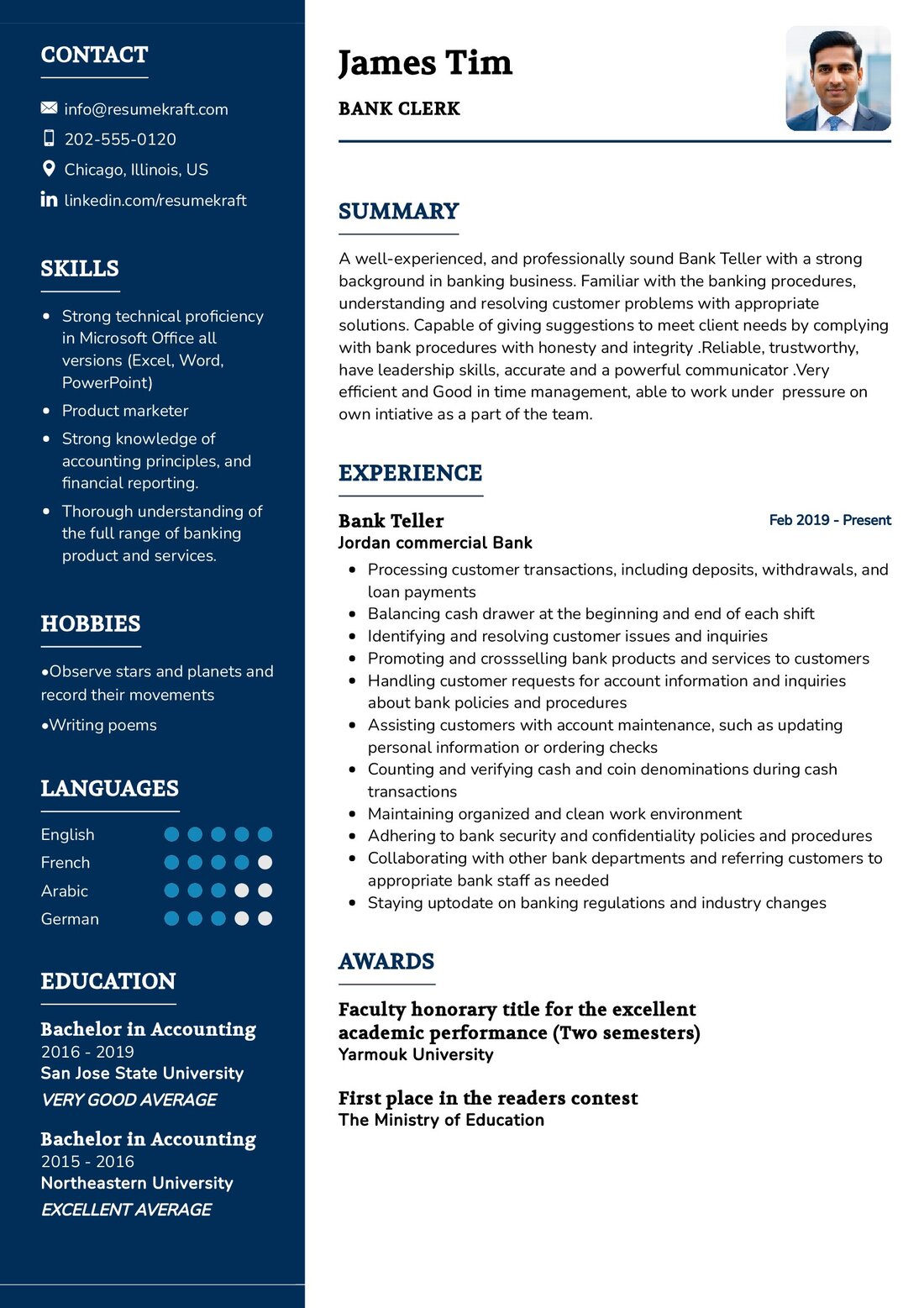 sample resume for bank clerk jobs with experience