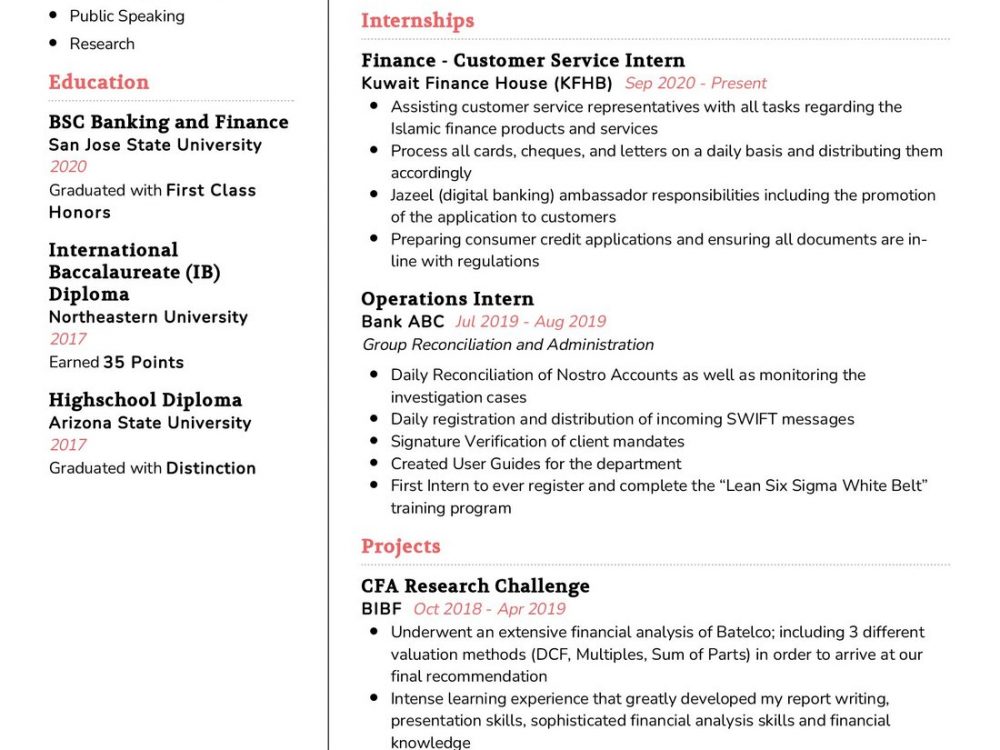 Banking and Finance Graduate CV Example