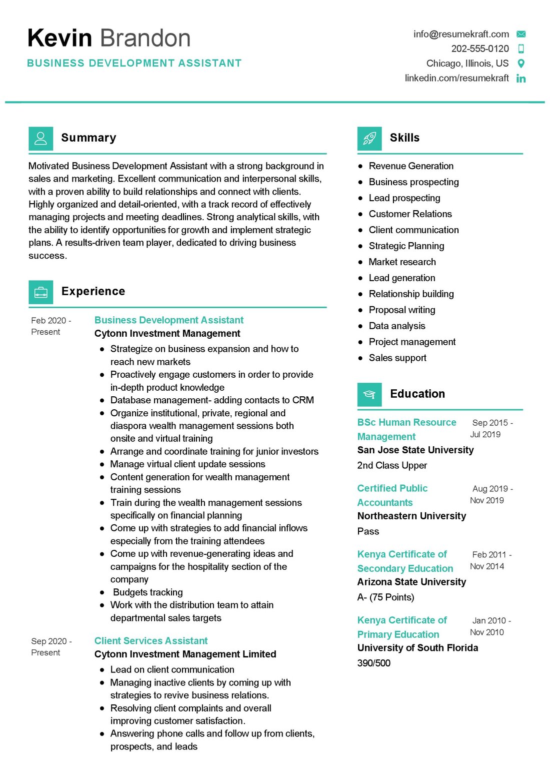 Business Development Assistant CV Sample in 2024 - ResumeKraft