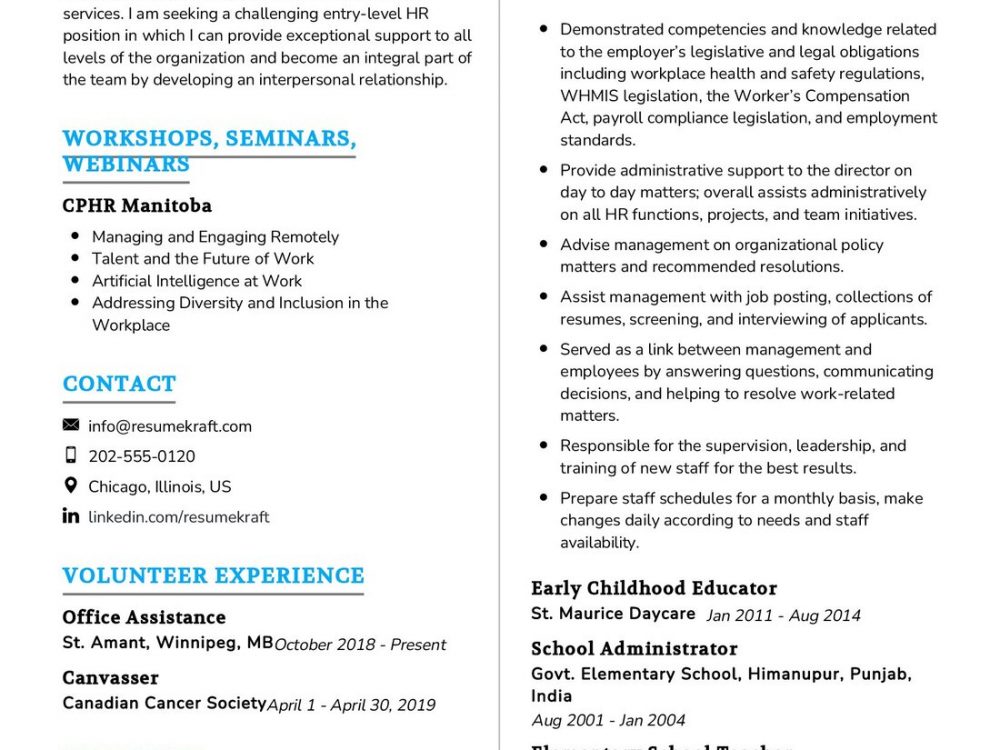 CPHR Candidate CV Example