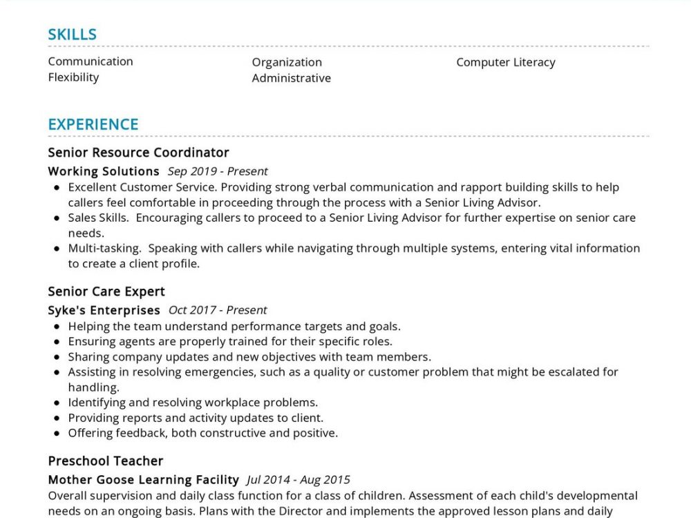 Care Expert Resume Sample