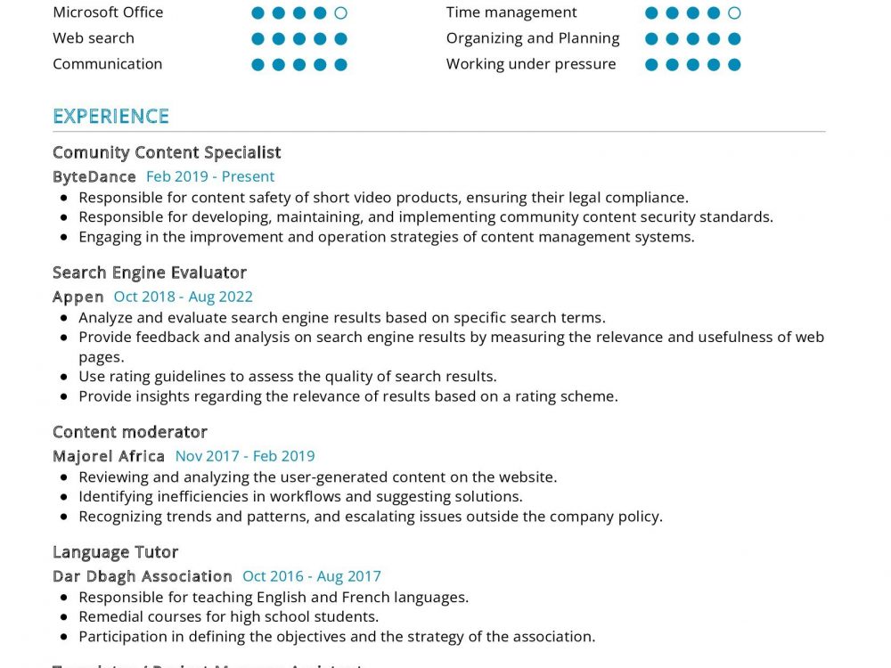 Community Content Specialist Resume Example