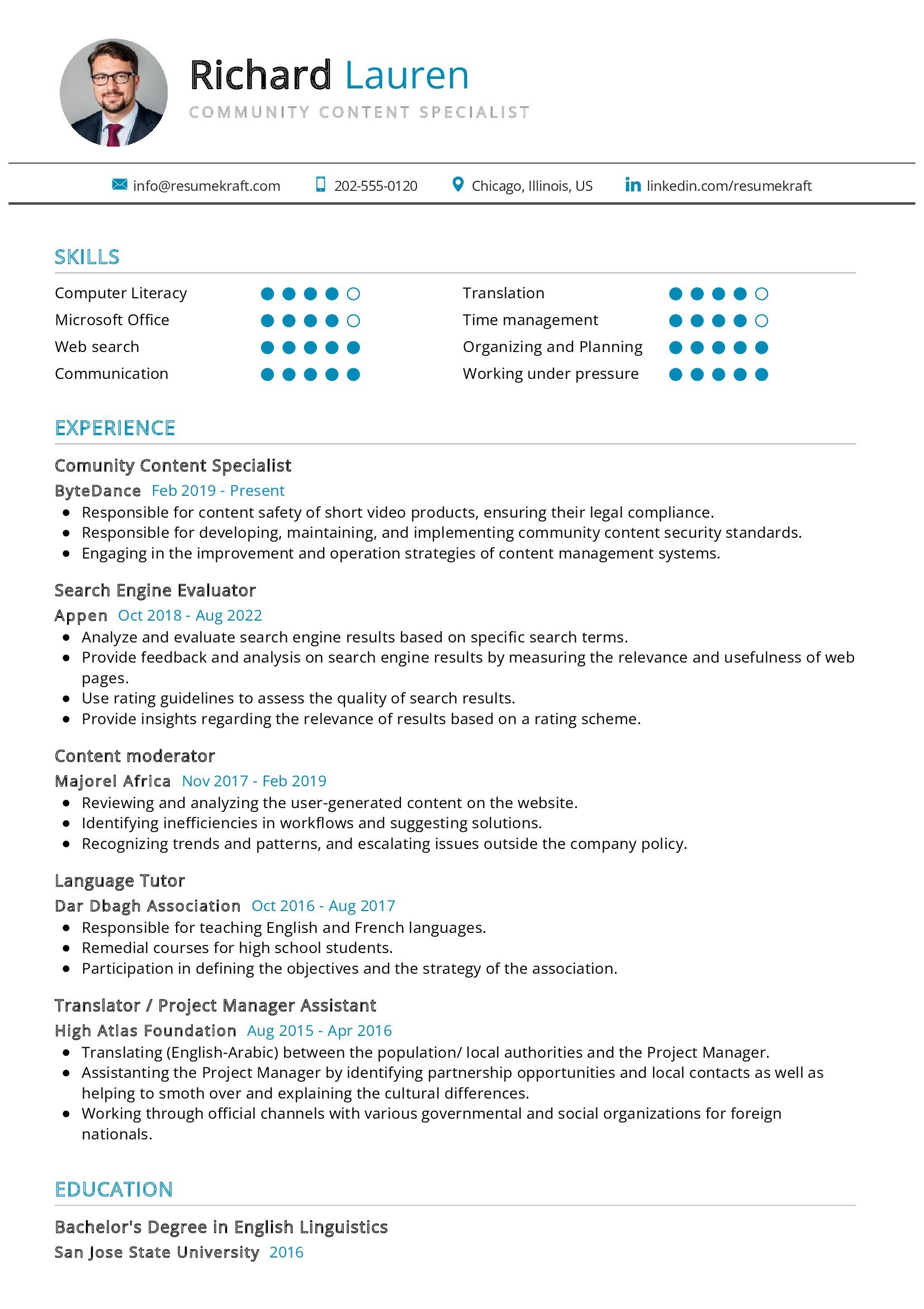 Community Content Specialist Resume Example in 2024 - ResumeKraft