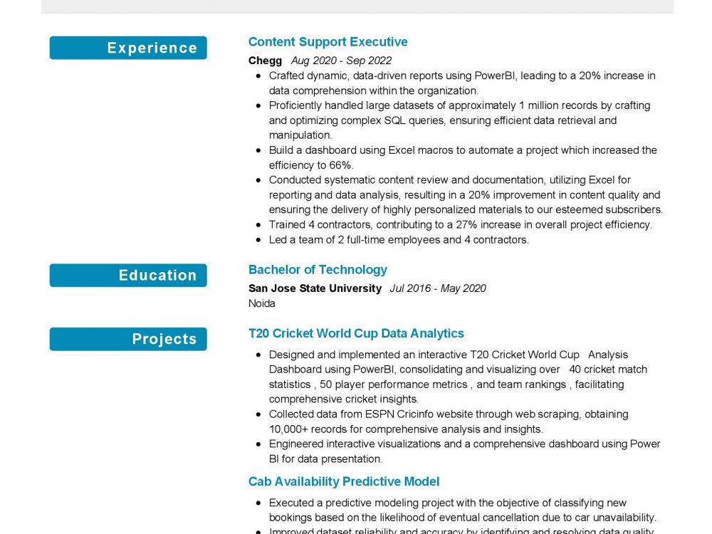 Content Support Executive Resume Sample