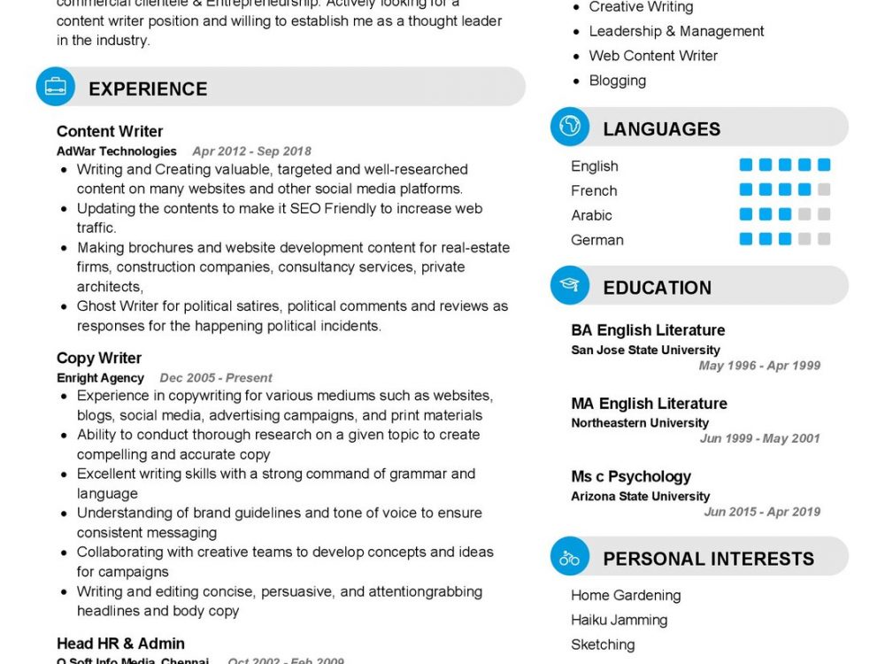 Content Writer CV Example