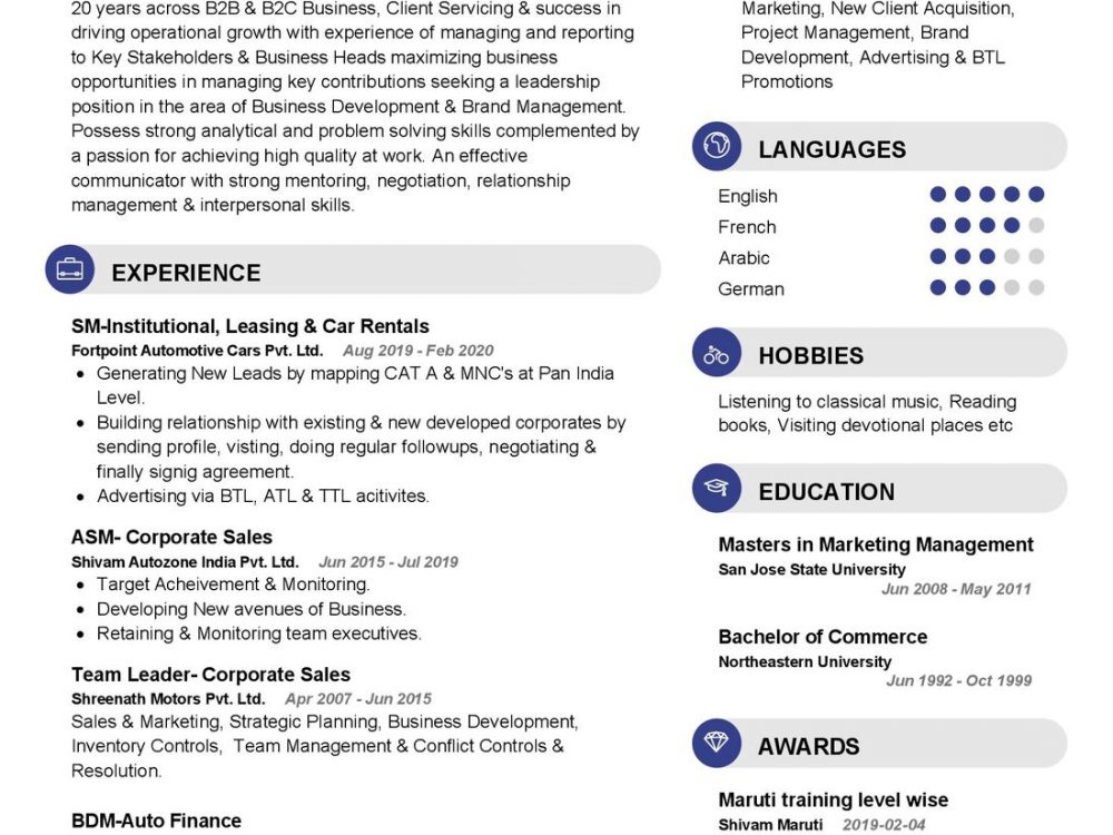 Corporate Sales & Business Development CV Sample