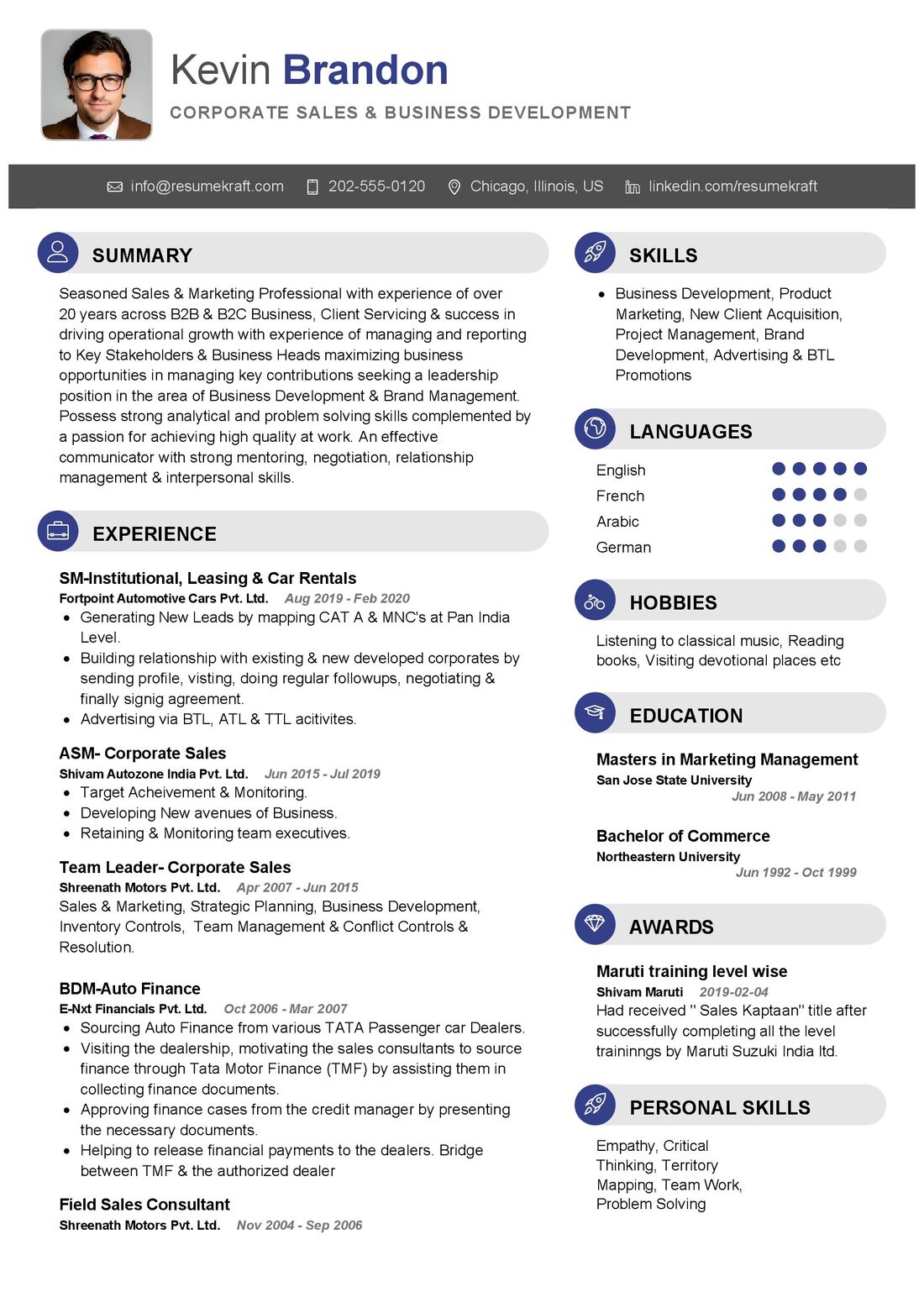 Corporate Sales & Business Development CV Sample