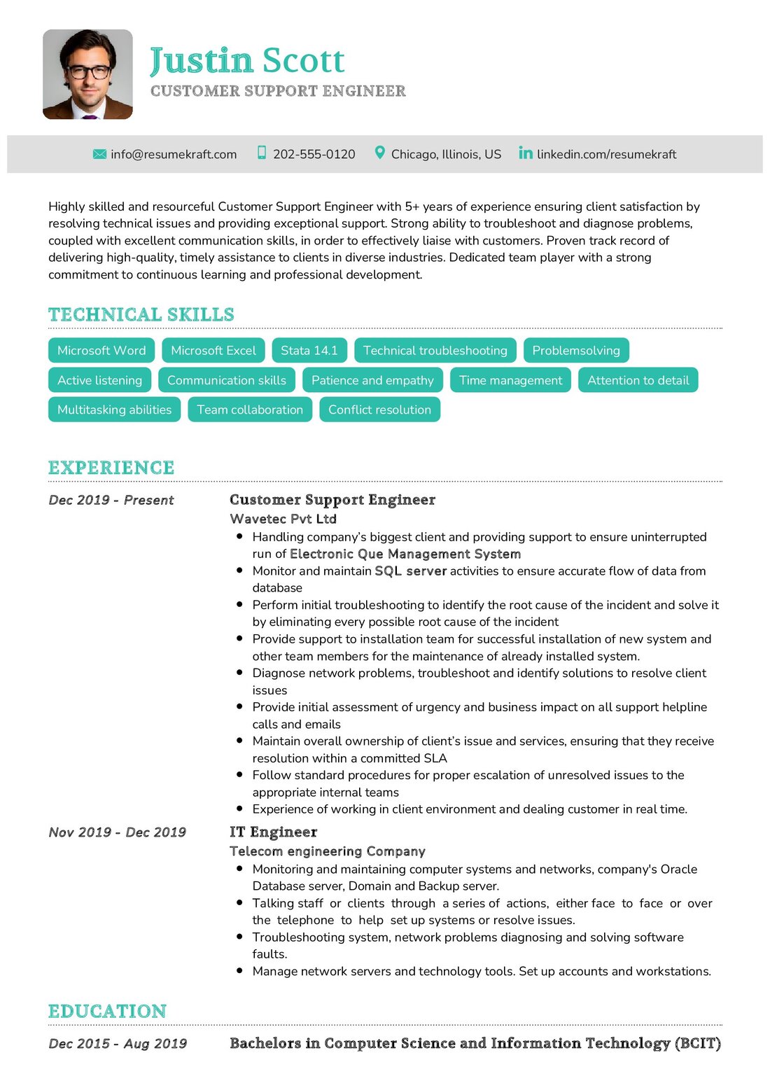 customer support engineer resume example