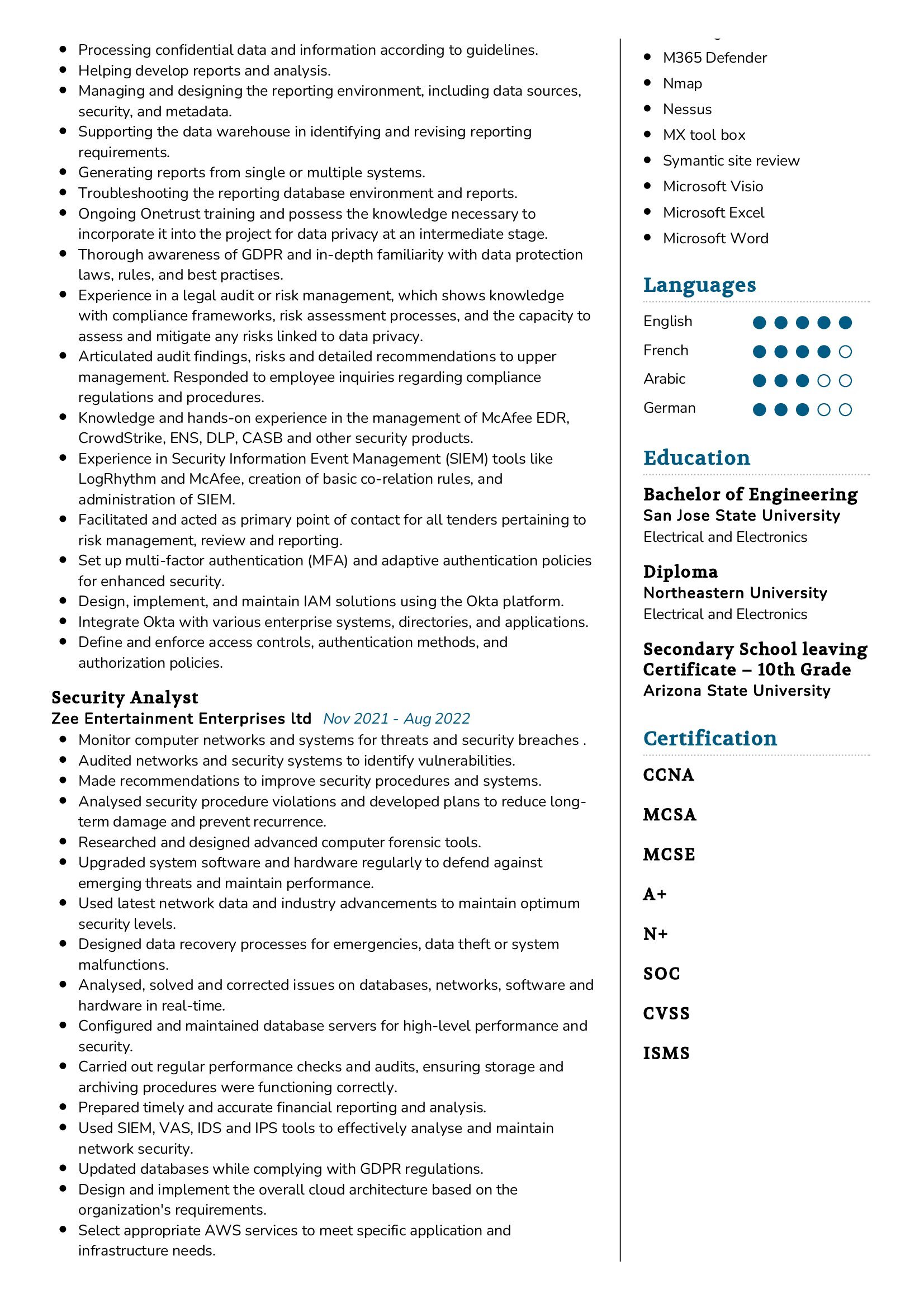 Cyber Security Analyst Resume Sample In 2024 Resumekraft 4710