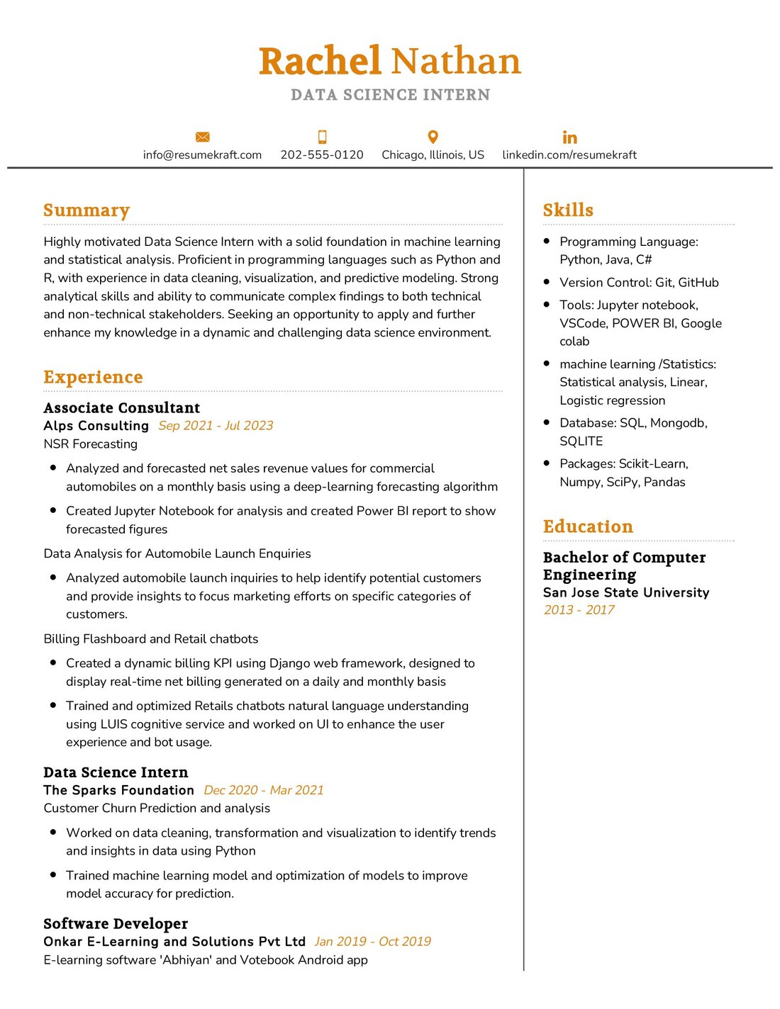 Data Science Intern Resume Example in 2024 - ResumeKraft