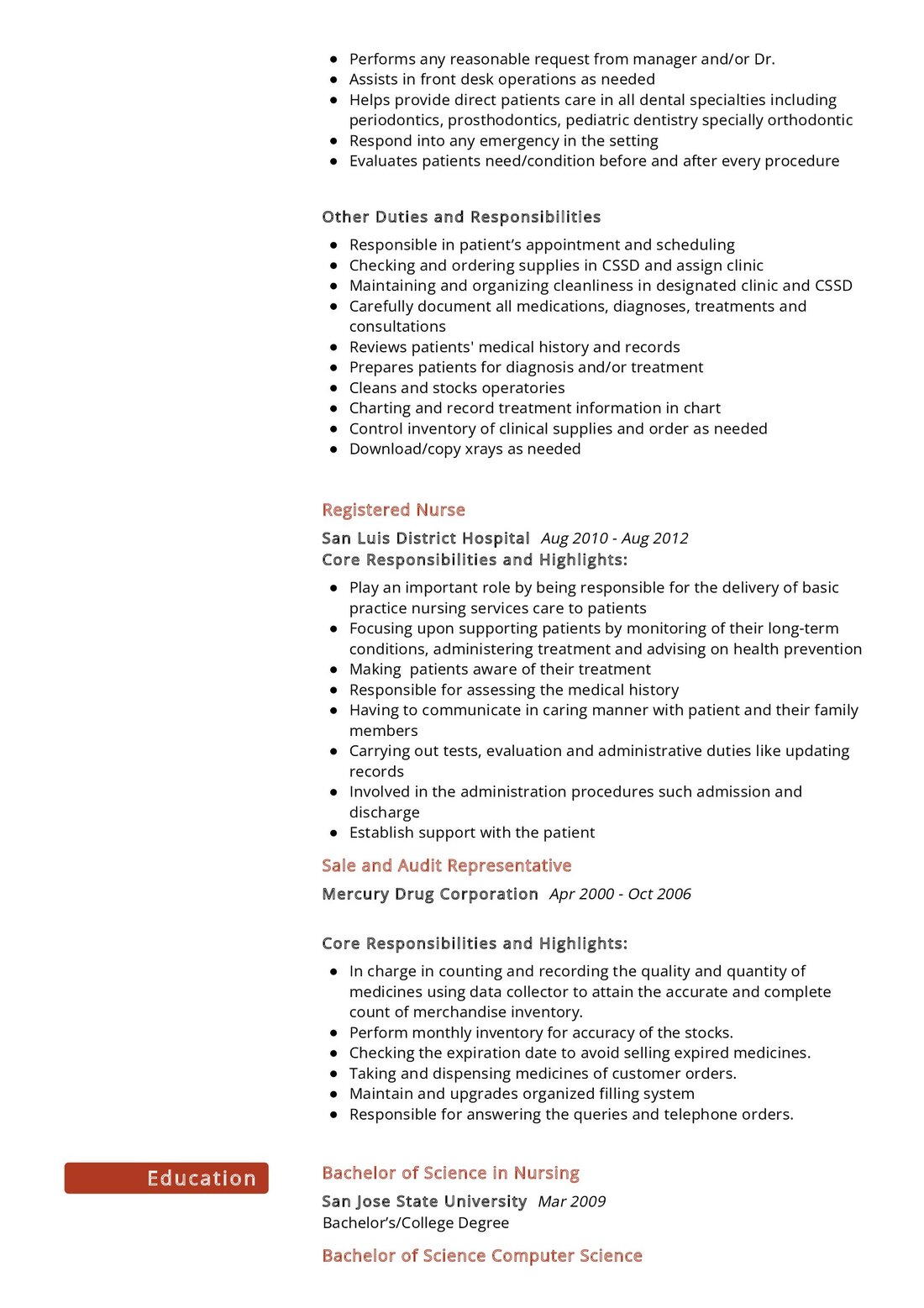 dental nurse resume examples