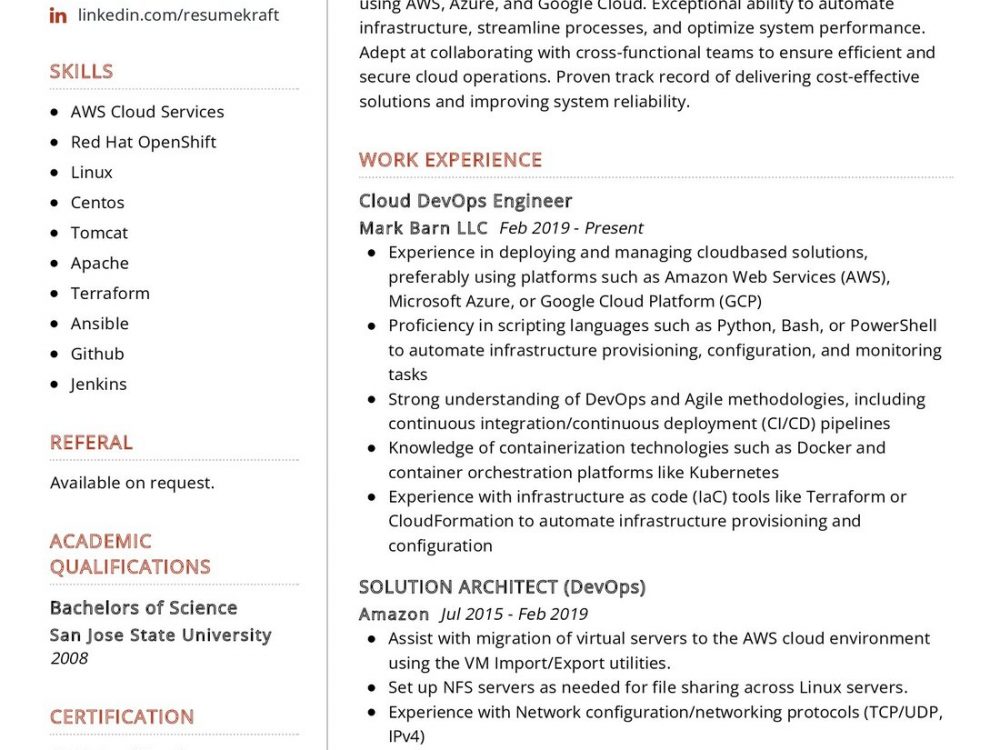 Devops Engineer CV Sample