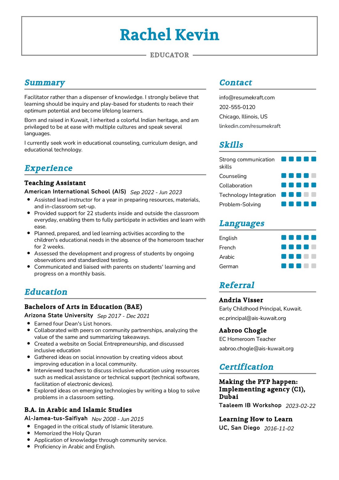 Educator Resume Sample in 2024 - ResumeKraft