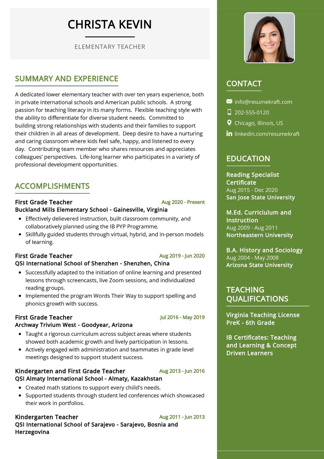 Elementary Teacher Resume Sample In 2024 ResumeKraft