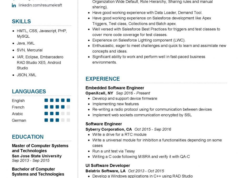 Embedded Software Engineer Resume Example