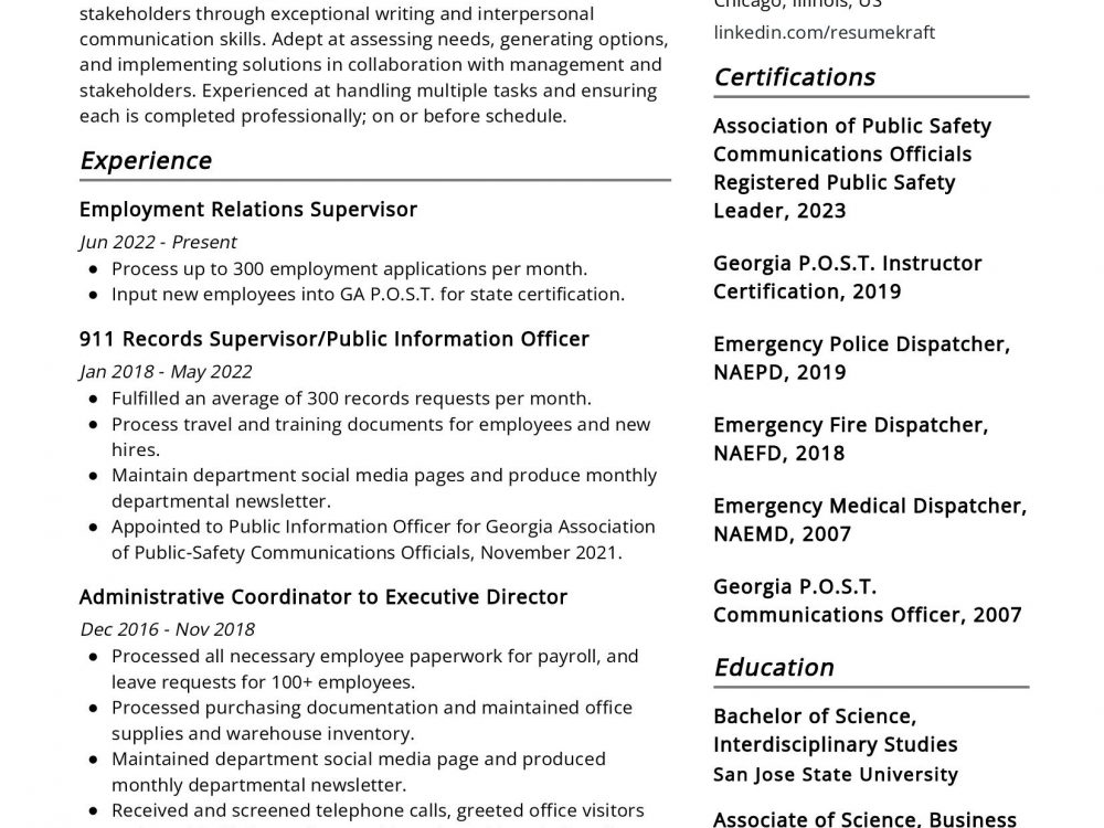 Emergency Communications Professional Resume Sample In 2024 - Resumekraft