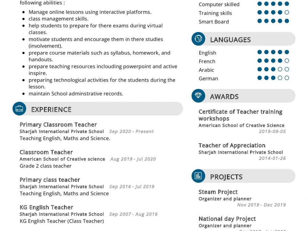 English Language Teacher Resume Sample