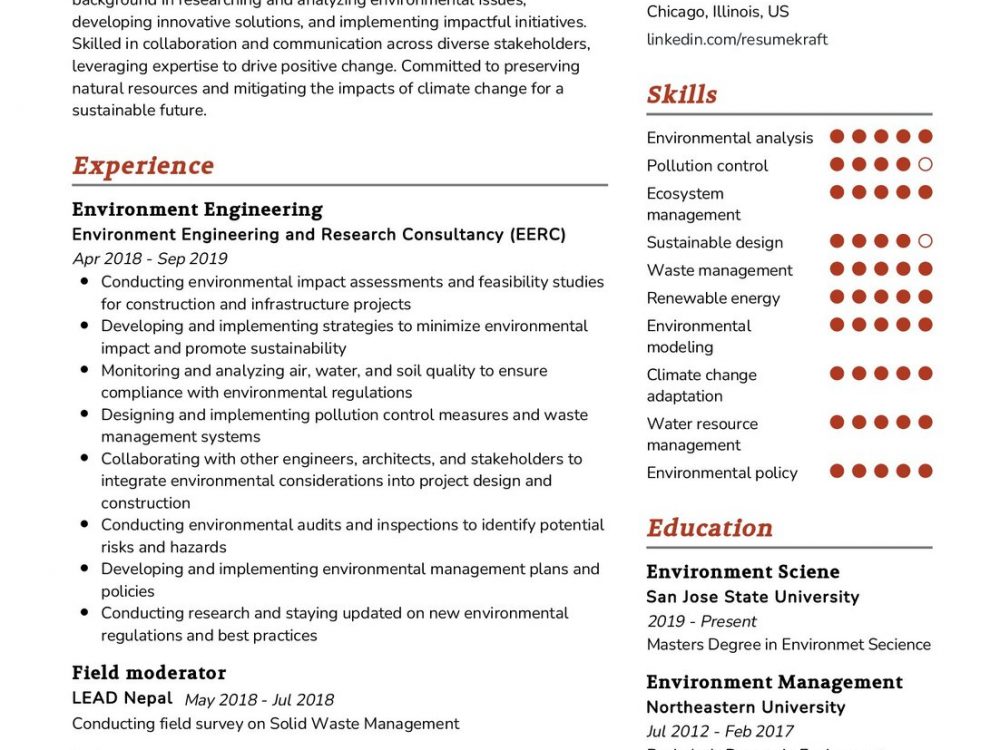 Environment Engineering Resume Example in 2024 - ResumeKraft