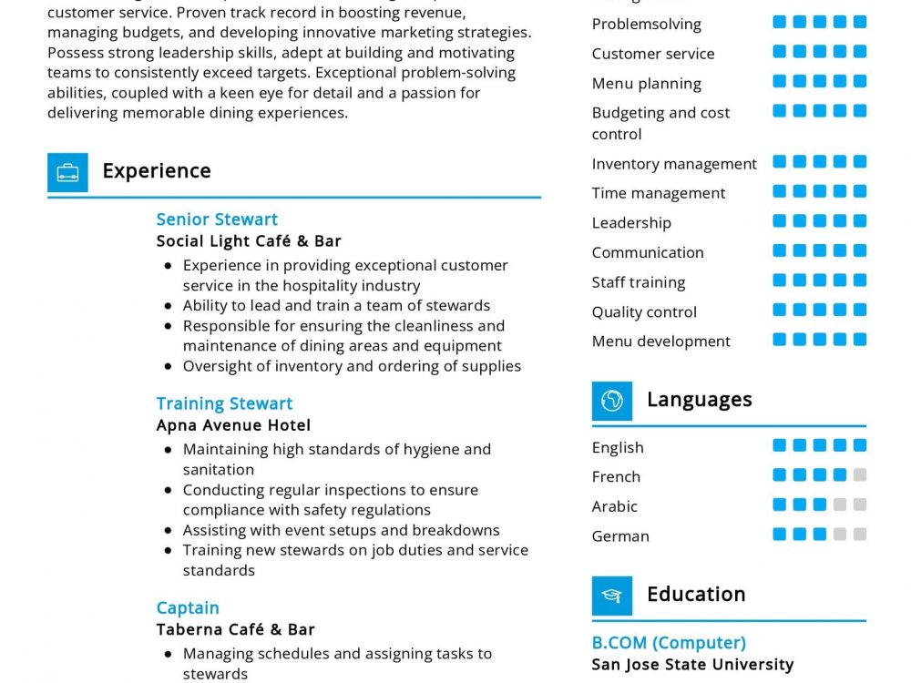 F&B Manager Resume Sample