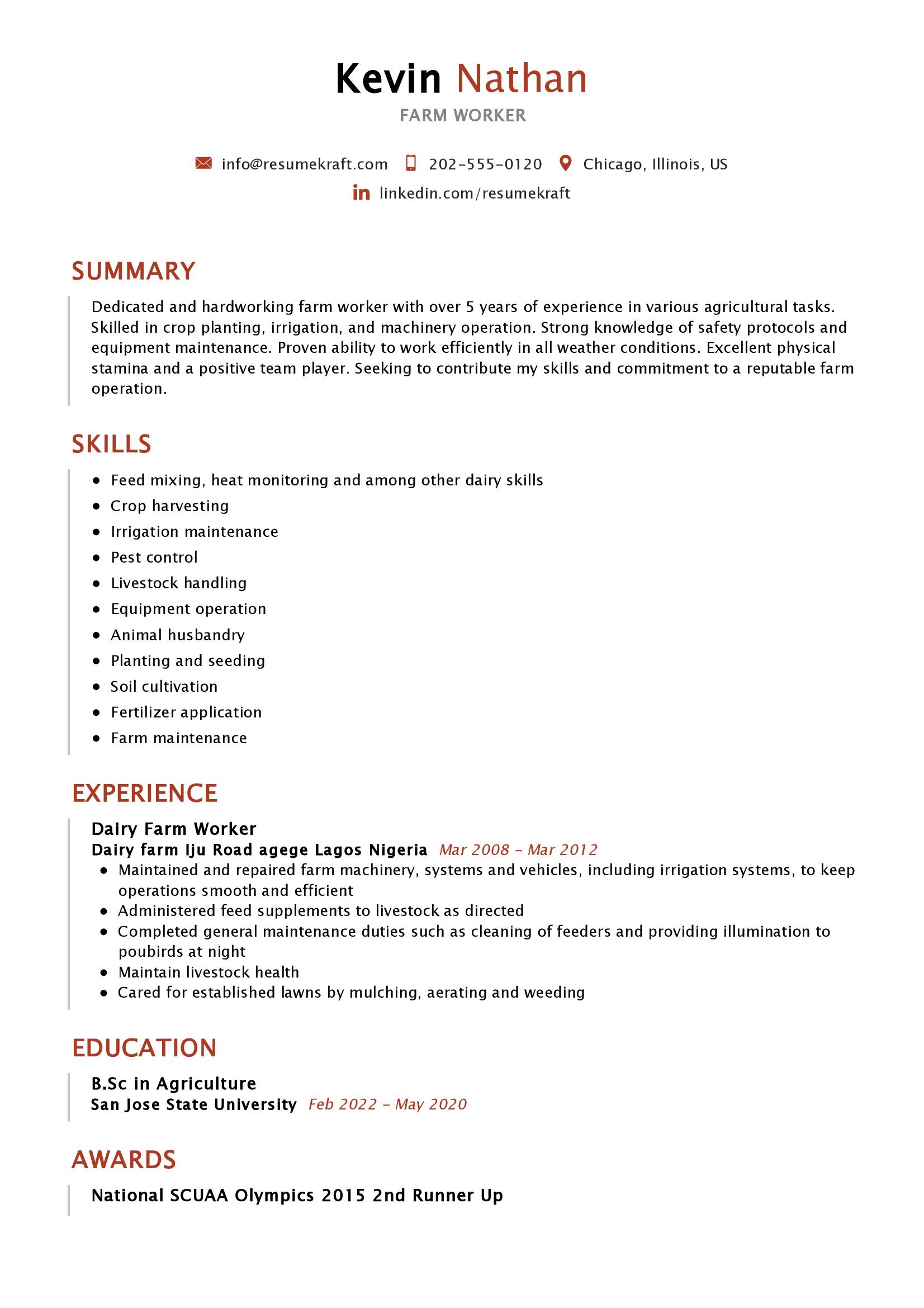 Farm Worker Resume Sample In 2024 ResumeKraft