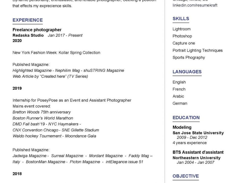 Fashion Photographer CV Example