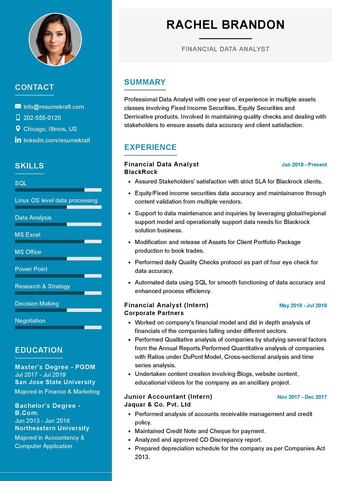 Financial Data Analyst CV Example in 2024 - ResumeKraft