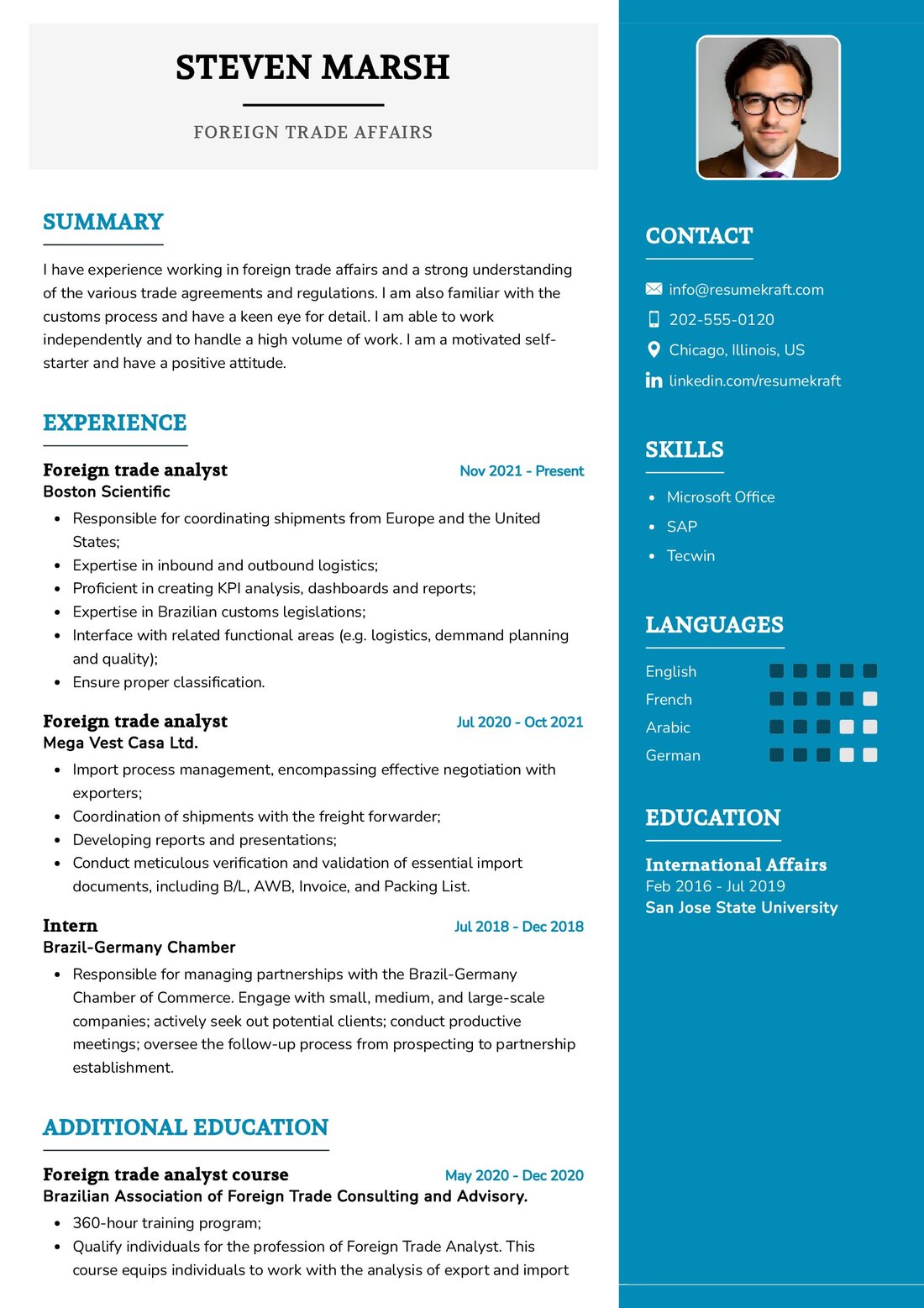 Foreign Trade Affairs CV Sample in 2024 - ResumeKraft