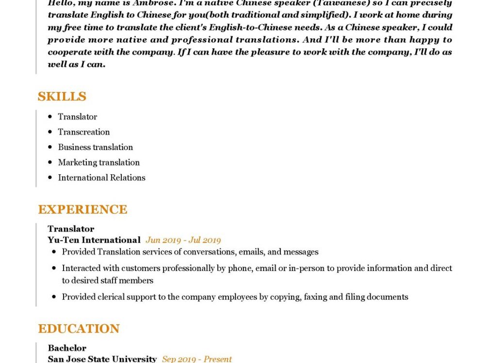 Freelance Translator Resume Sample In 2024 Resumekraft 