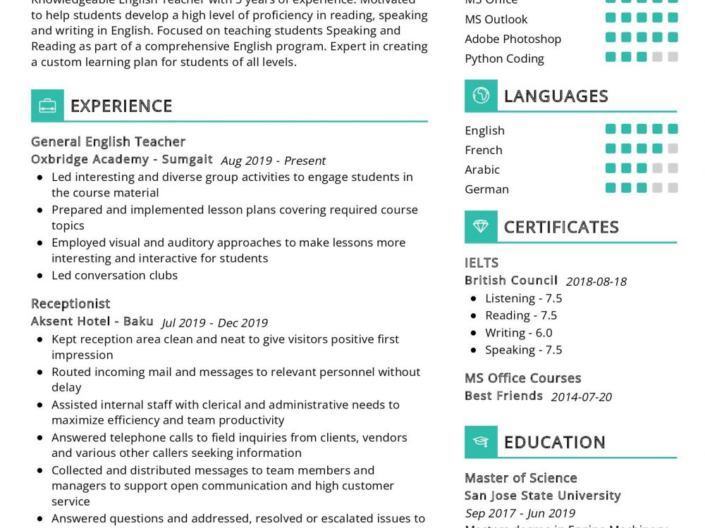 General English Teacher Resume Example