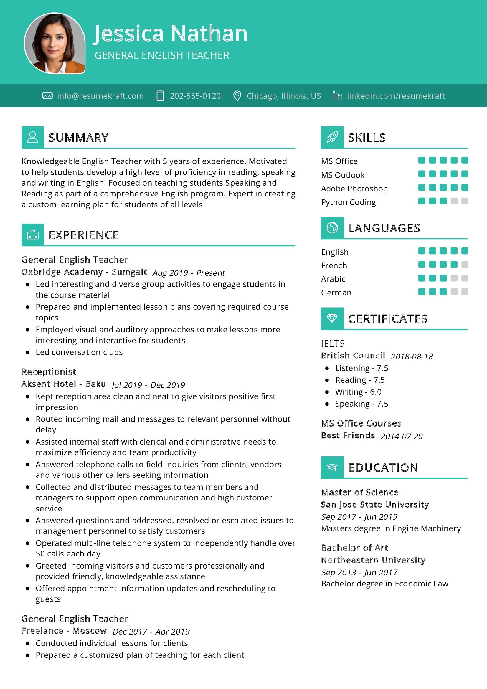 General English Teacher Resume Example In 2024 - ResumeKraft