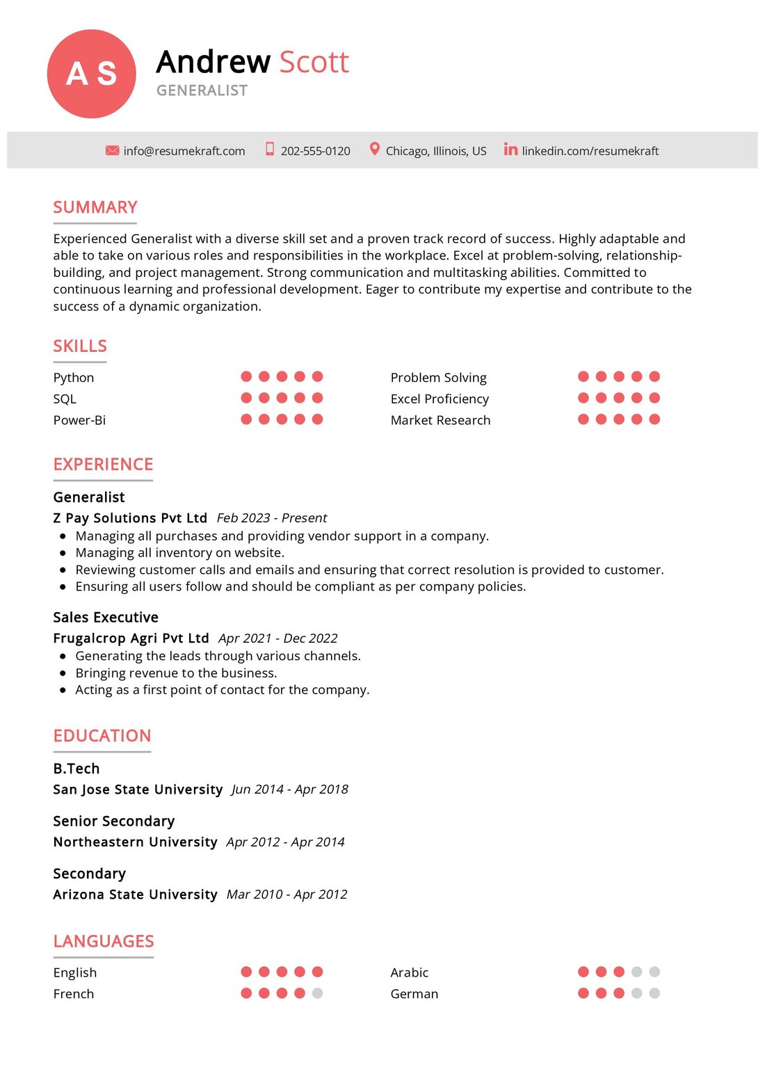 Generalist Resume Example in 2024 - ResumeKraft