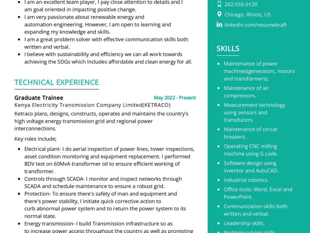 Graduate Mechatronic Engineer CV Sample