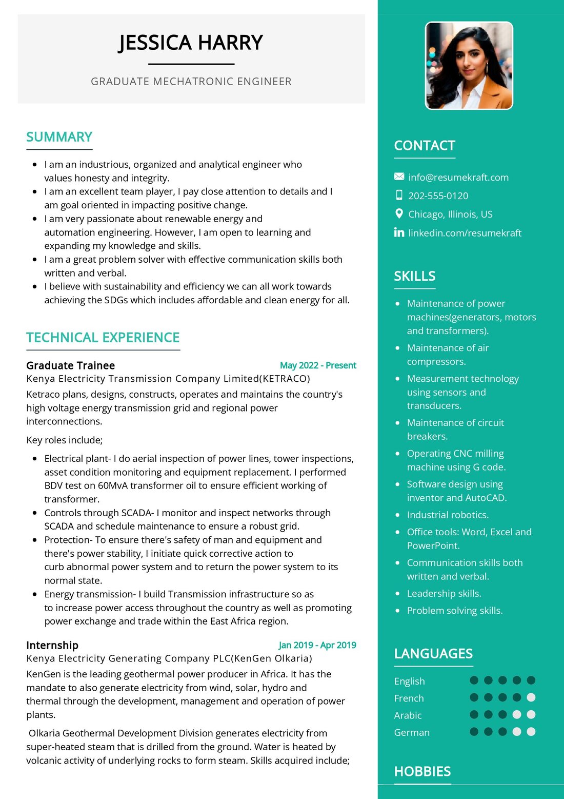 Graduate Mechatronic Engineer CV Sample in 2024 - ResumeKraft