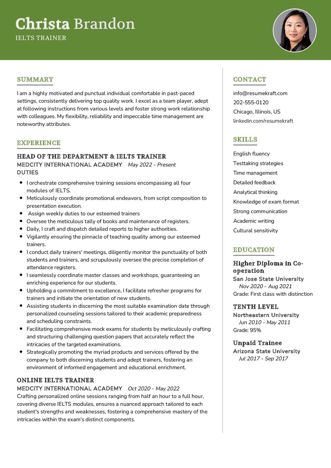 IELTS Trainer Resume Sample in 2024 - ResumeKraft