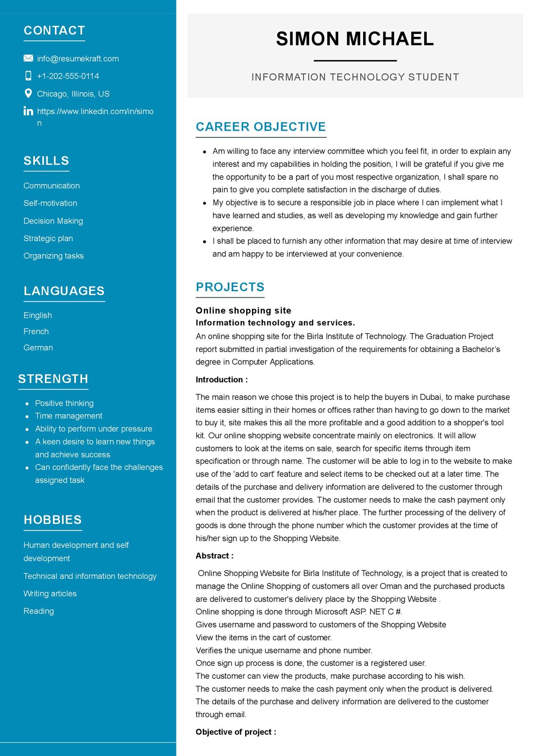 Information Technology Student Resume Example in 2024 ResumeKraft