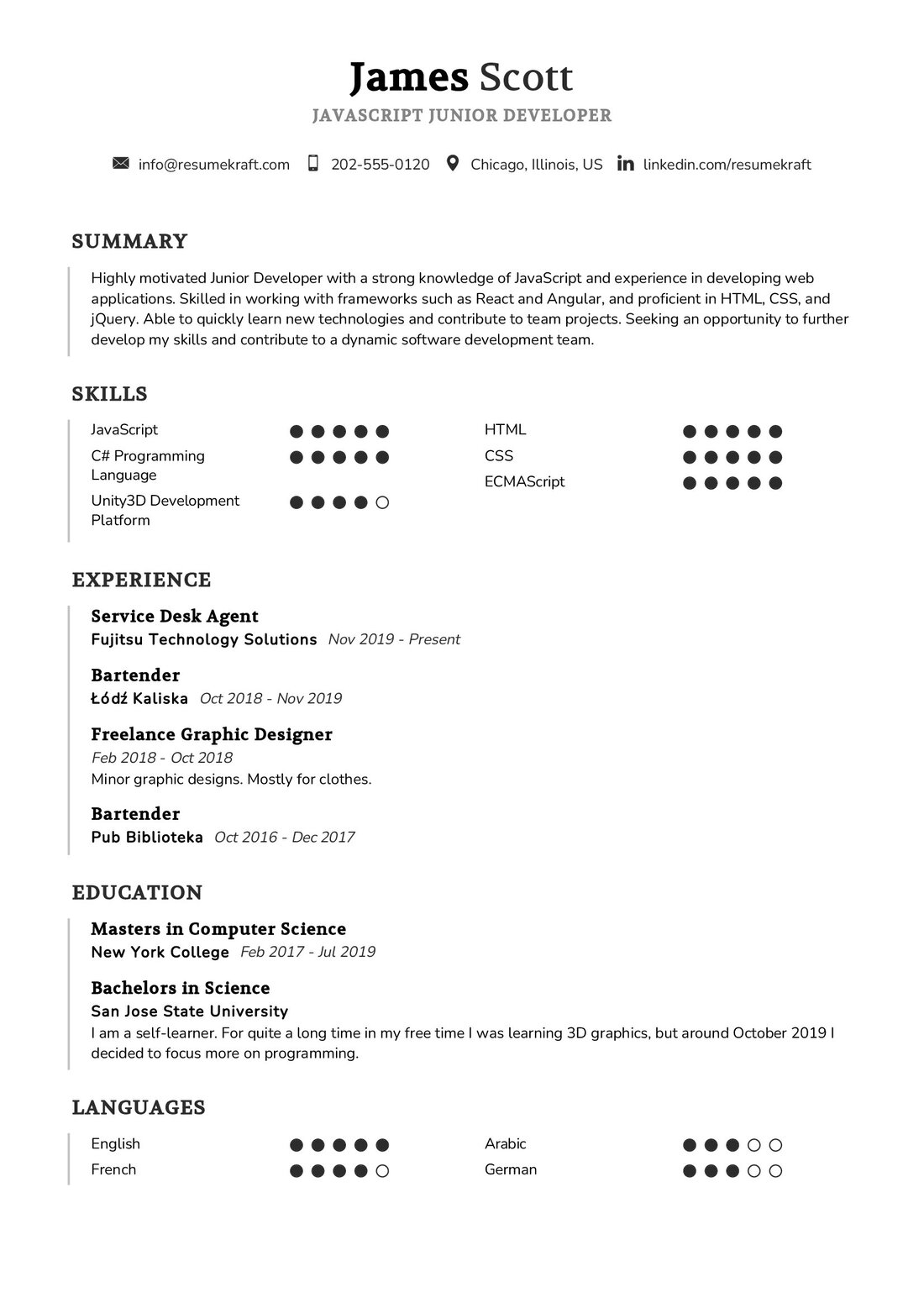 JavaScript Junior Developer Resume Example in 2025 - ResumeKraft