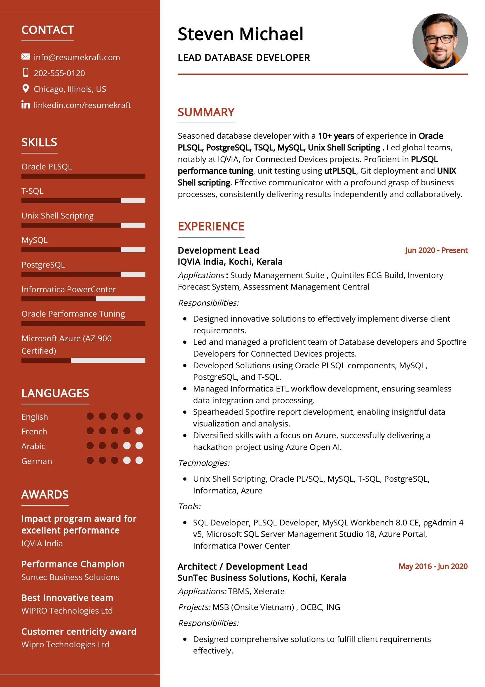 Lead Database Developer Resume Sample