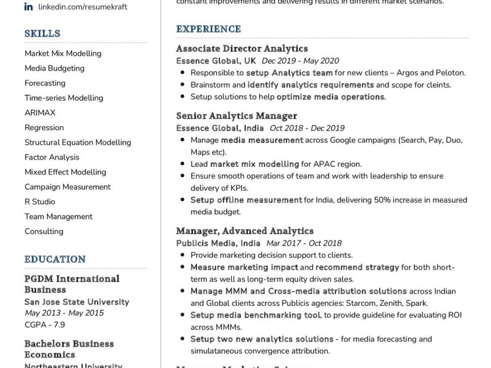 Marketing Science Resume Sample