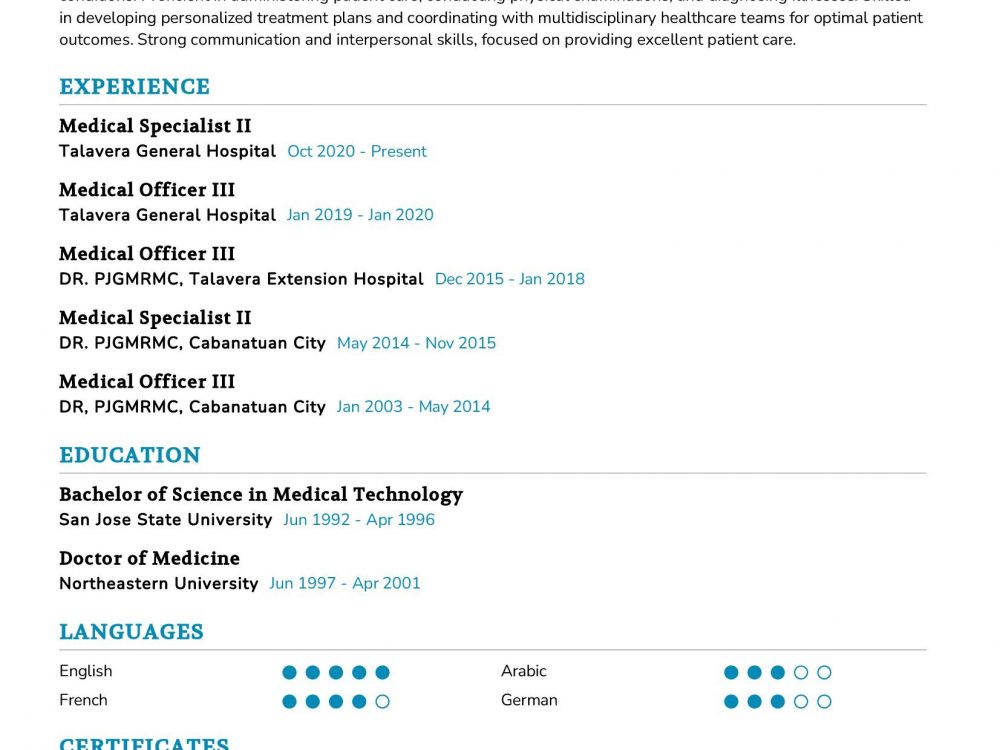 Medical Doctor Resume Sample In Resumekraft