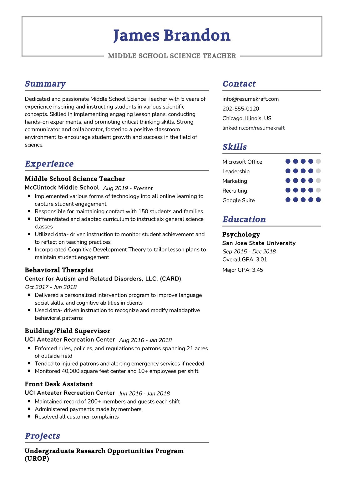 Middle School Science Teacher Resume Sample in 2025 - ResumeKraft