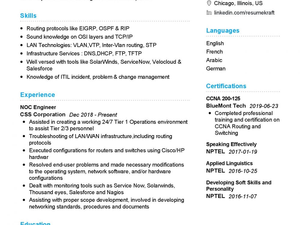 NOC Engineer Resume Sample in 2024 - ResumeKraft