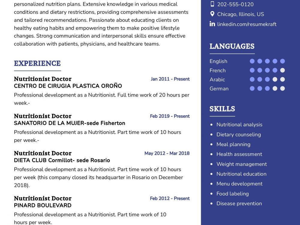 Nutritionist Doctor Resume Example