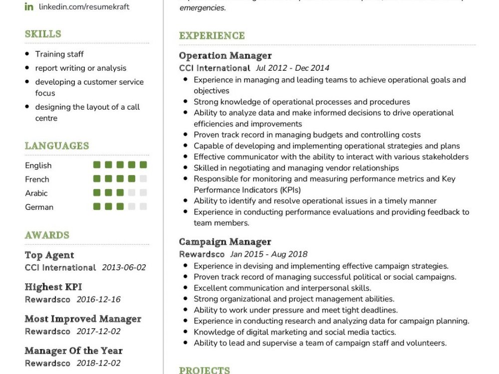 Operation Manager CV Sample