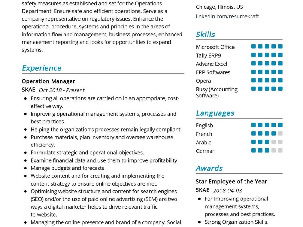 Operation Manager Resume Sample in 2024 - ResumeKraft