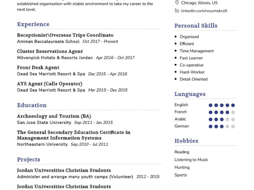 Overseas Trip Coordinator Resume Example