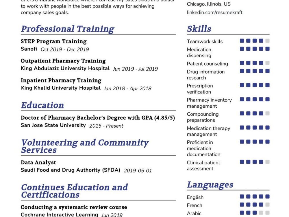 PharmD Intern Resume Example