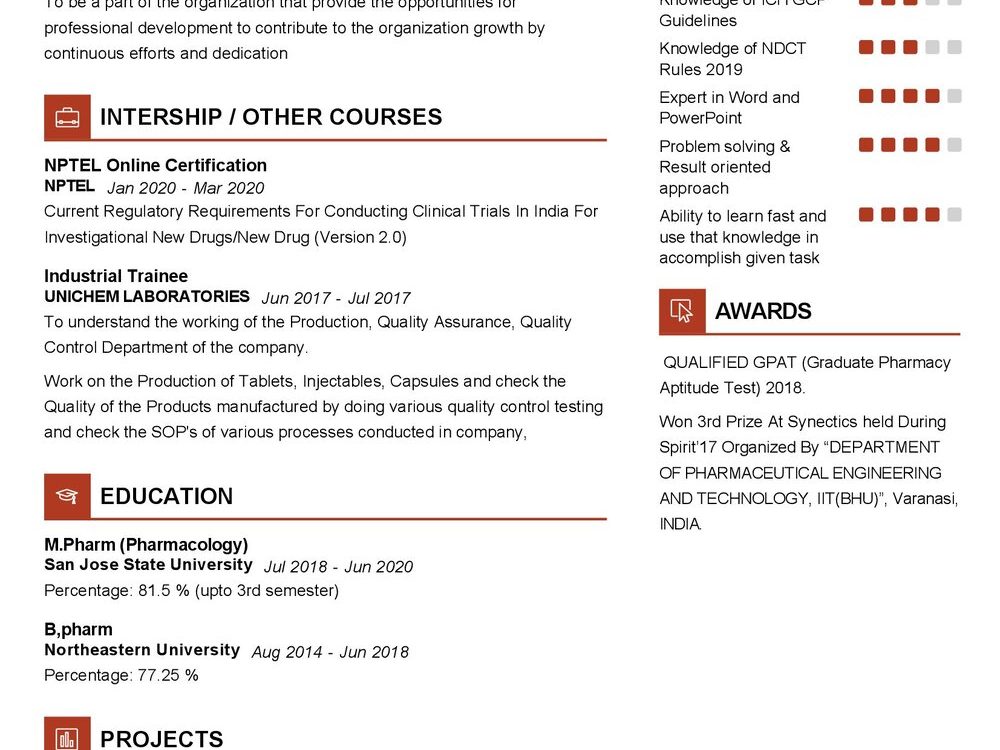 Pharmacology CV Sample