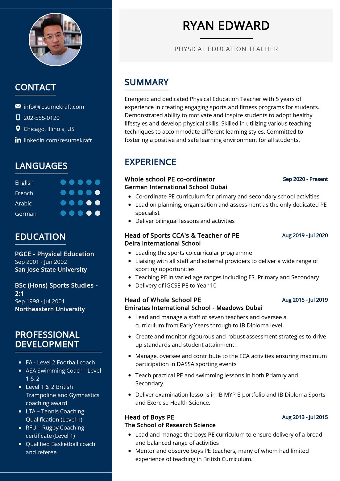 physical education teacher resume word format